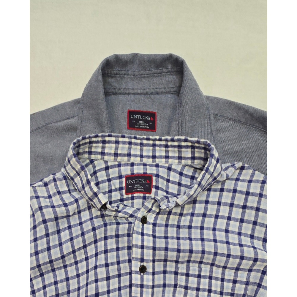 UNTUCKit Mens Button Down Shirt Lot: Small Checkered Plaid &‎ Gray Cotton